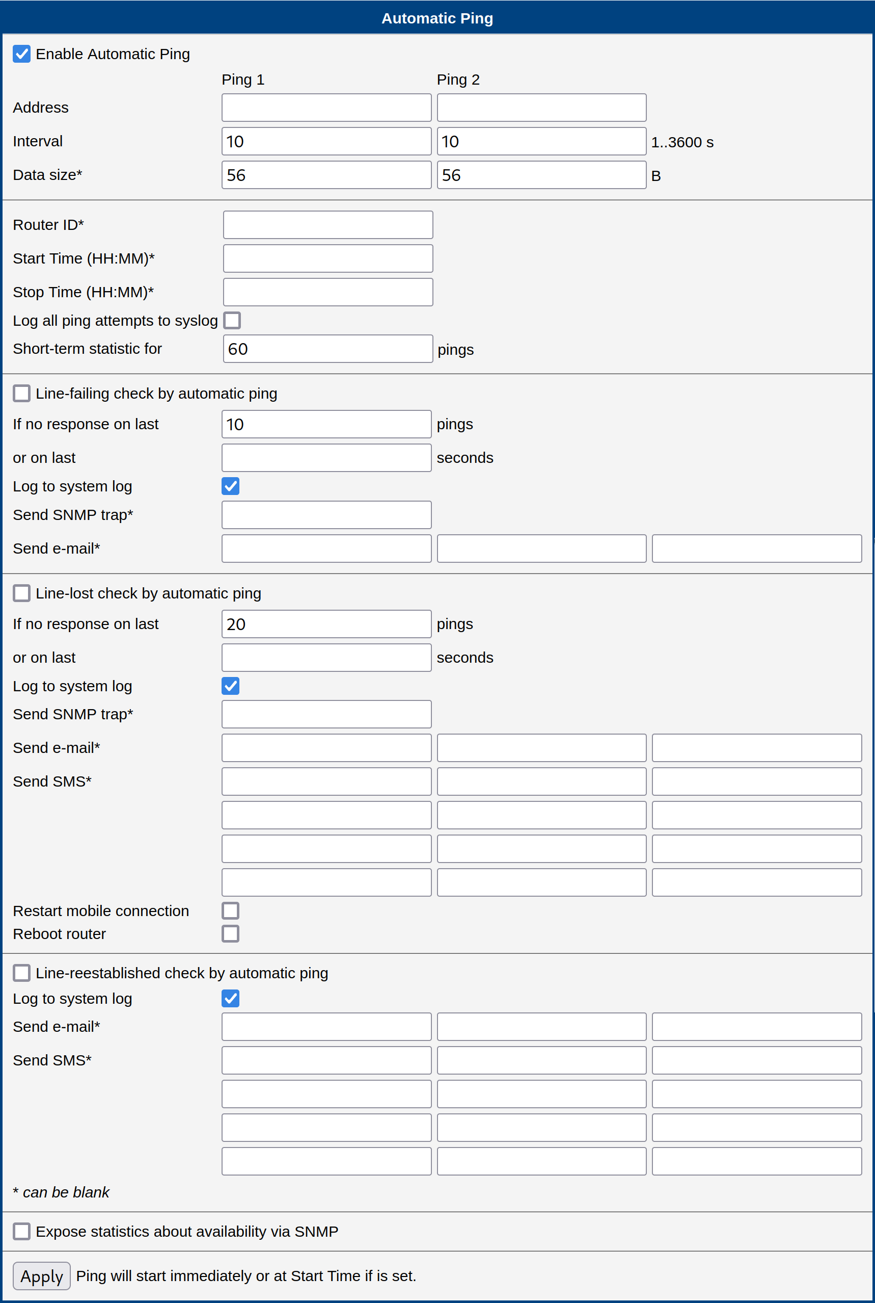 Configuration of Automatic Ping