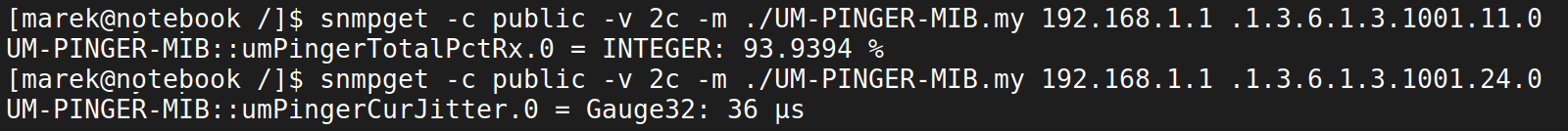 Example of SNMP data in a terminal