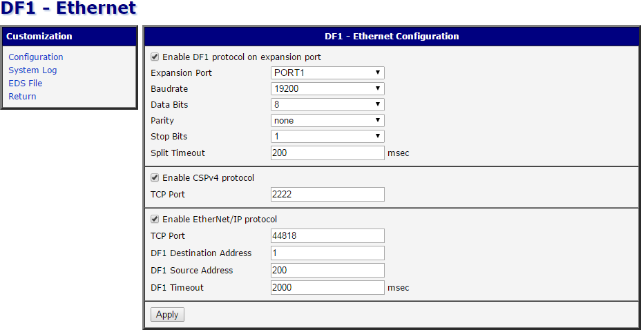 Configuration form
