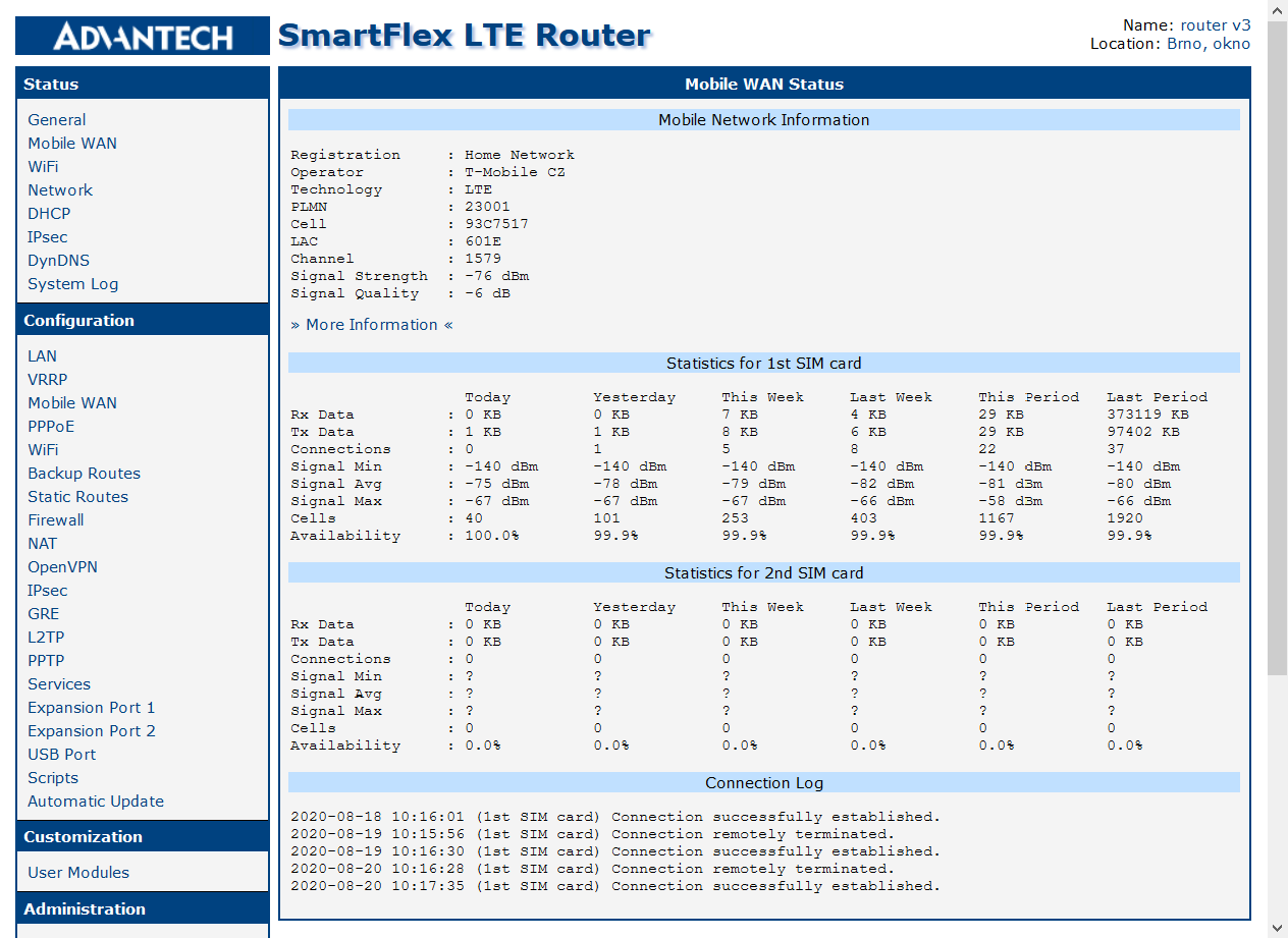 Router Status web interface