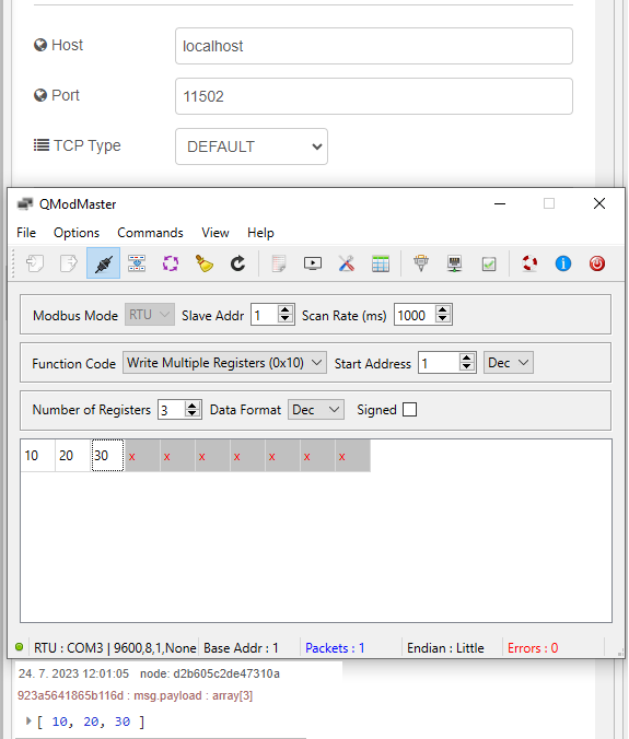 QModMaster — RTU Modbus requests