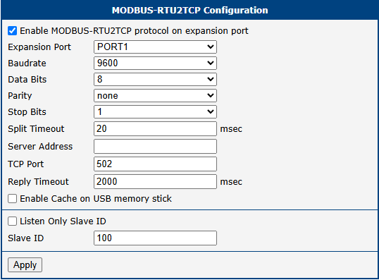 Modbus-RTU2TCP configuration