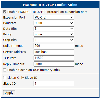 Modbus-RTU2TCP configuration