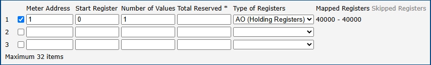 RTUMAP row configuration