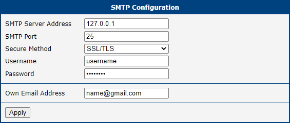 Example SMTP configuration