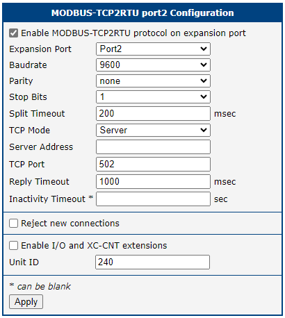 Modbus-TCP2RTU configuration