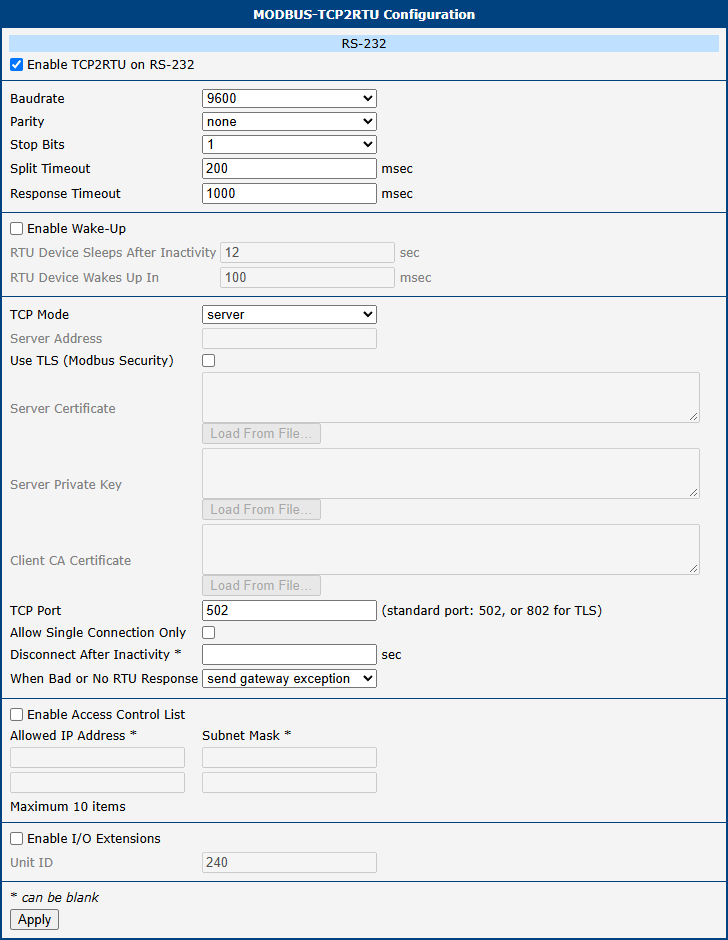 Modbus-TCP2RTU configuration