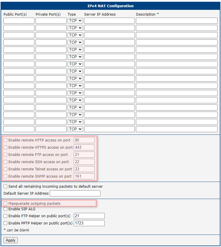 Configuration of forwarding