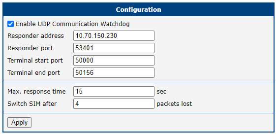 UDP Communication Watchdog configuration