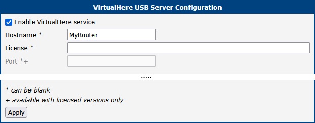 VirtualHere router app configuration