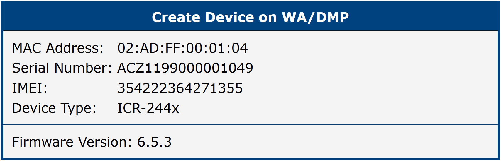 Create Device on WA/DMP