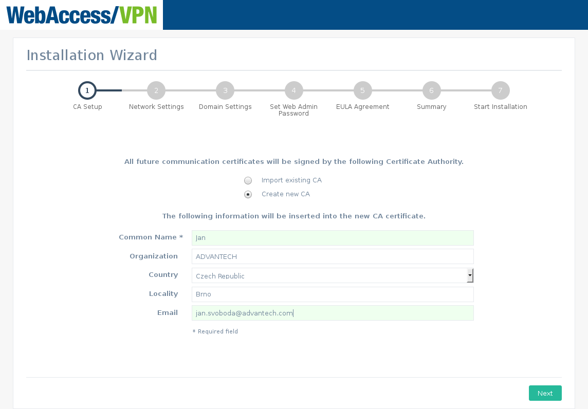 Wizard Step 1 — Certificate Authority