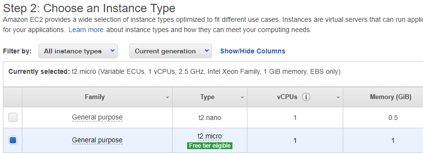 Choose instance type