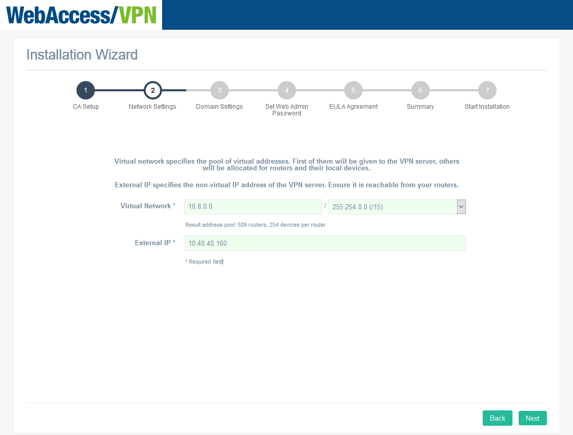 Wizard Step 2 — Virtual Network