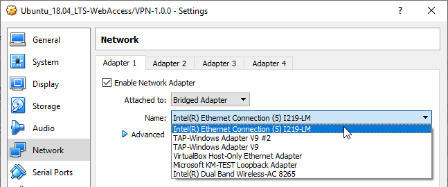 Bridged adapter configuration