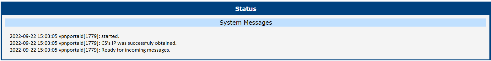 VPN Portal status page of validated router