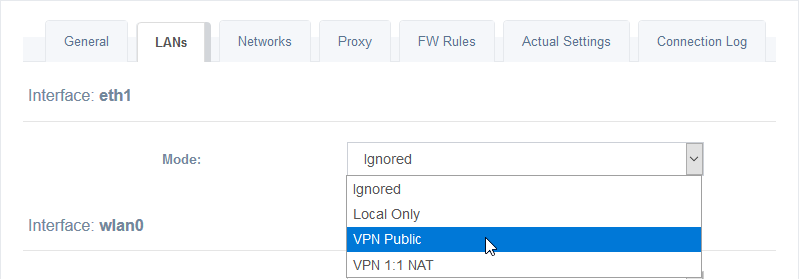 LAN interface VPN mode