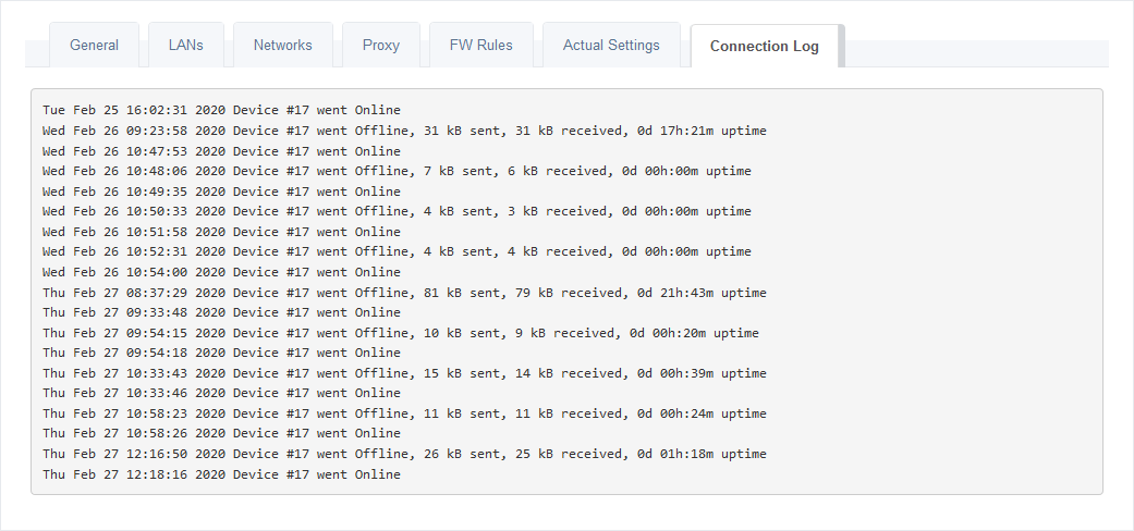 Routers — Connection Log