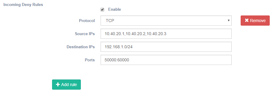 Device Firewall rule example