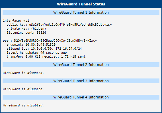 WireGuard Tunnel Status for first router