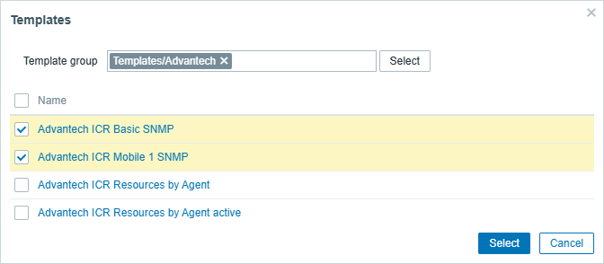 Choose template for SNMP