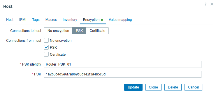 PSK encryption on the Zabbix server