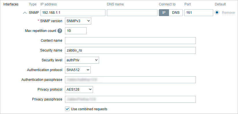 SNMP encryption on the Zabbix server