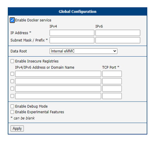 Docker Configuration dialog